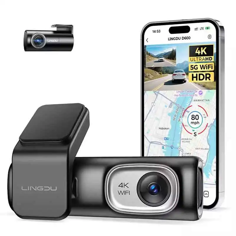 

LINGDU D600 Dash Cam for Car DVR Front Rear 4K+1080P Built-in GPS WiFi Dash Camera 24H Parking Monitoring Super Night Vision WDR