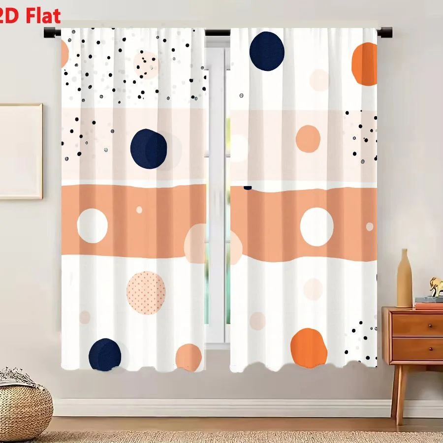 2Pcs Curtains 2D Flat Modern Abstract Geometric Pattern With Pastel Pink Terracotta Navy Orange Circles On White Background Wind