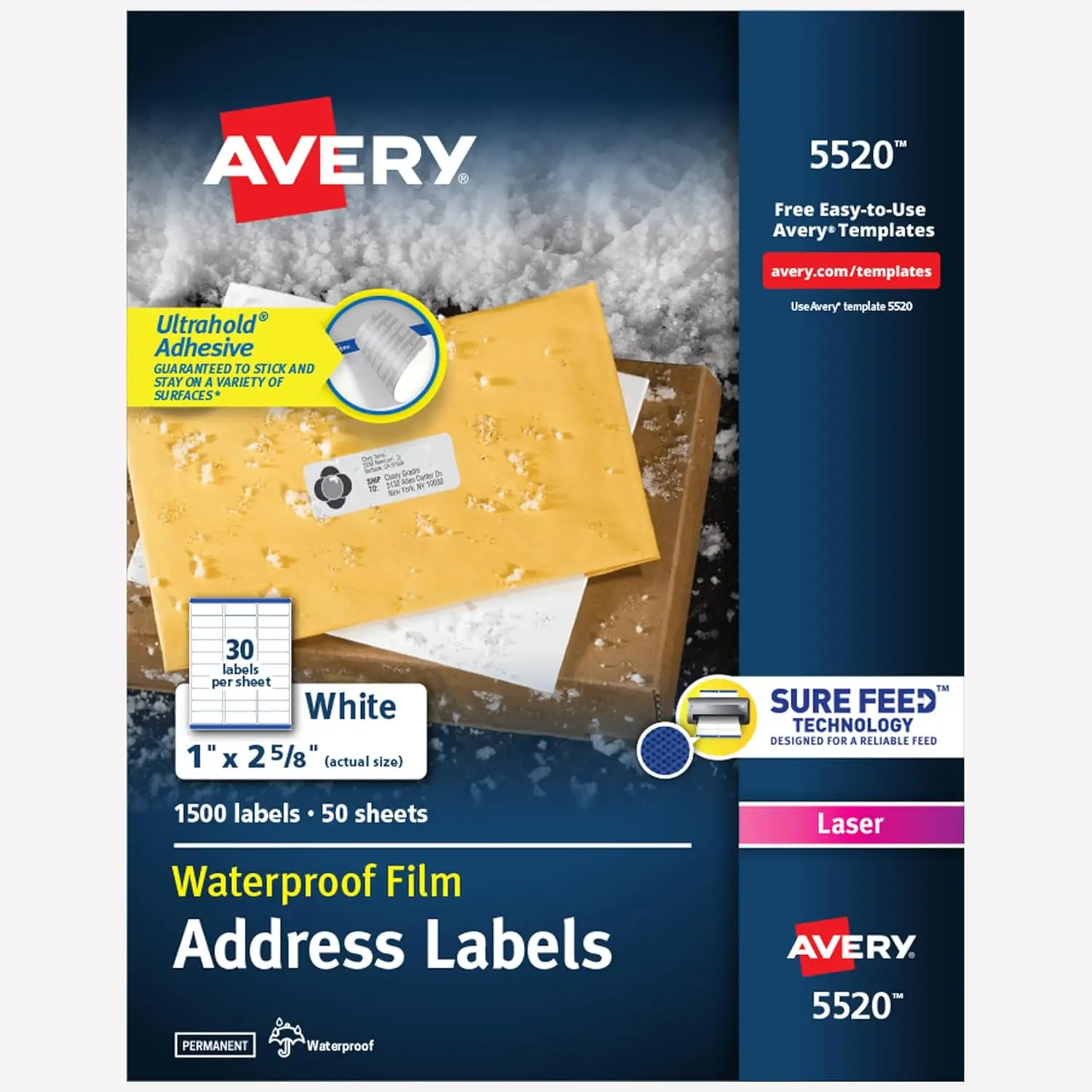 

Durable Waterproof Address Labels, 1" x 2-5/8", White, Laser & Inkjet Compatible, 1,500 Blank Labels for Mailing and Branding