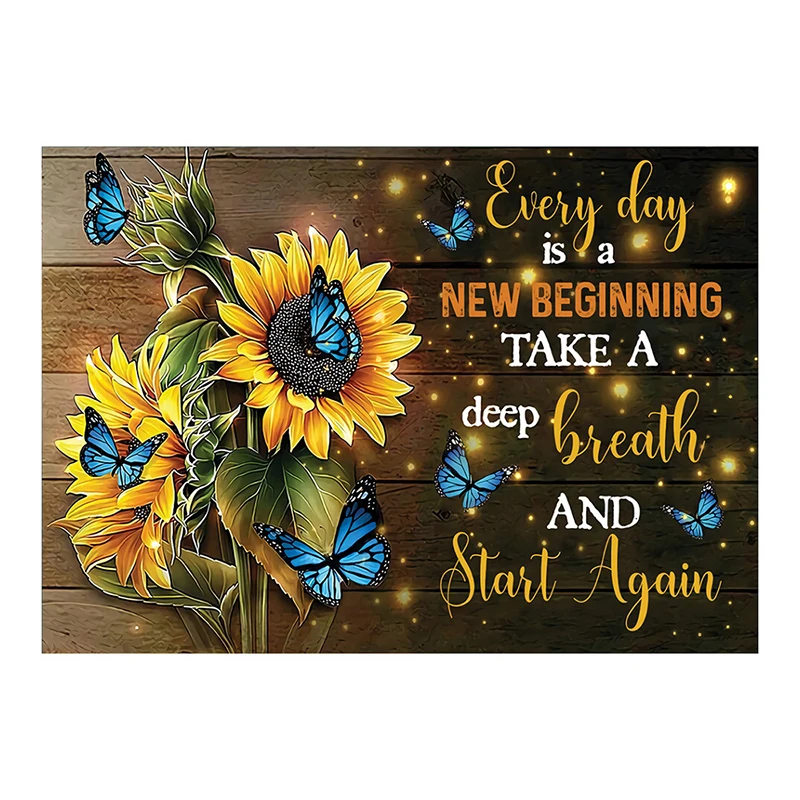 Butterfly Sunflowers Wall Art Every Day Is A New Beginning Home Decor Hanging Picture for Living Room Bedroom xqmg