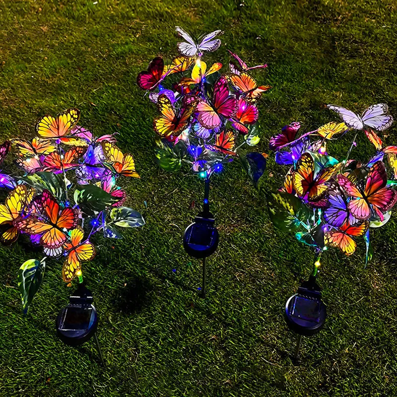 1pc/2pcs Solar Butterfly Tree Light Outdoor Yard Decoration Colorful Light Simulation Butterfly Lawn Ground Insert Light