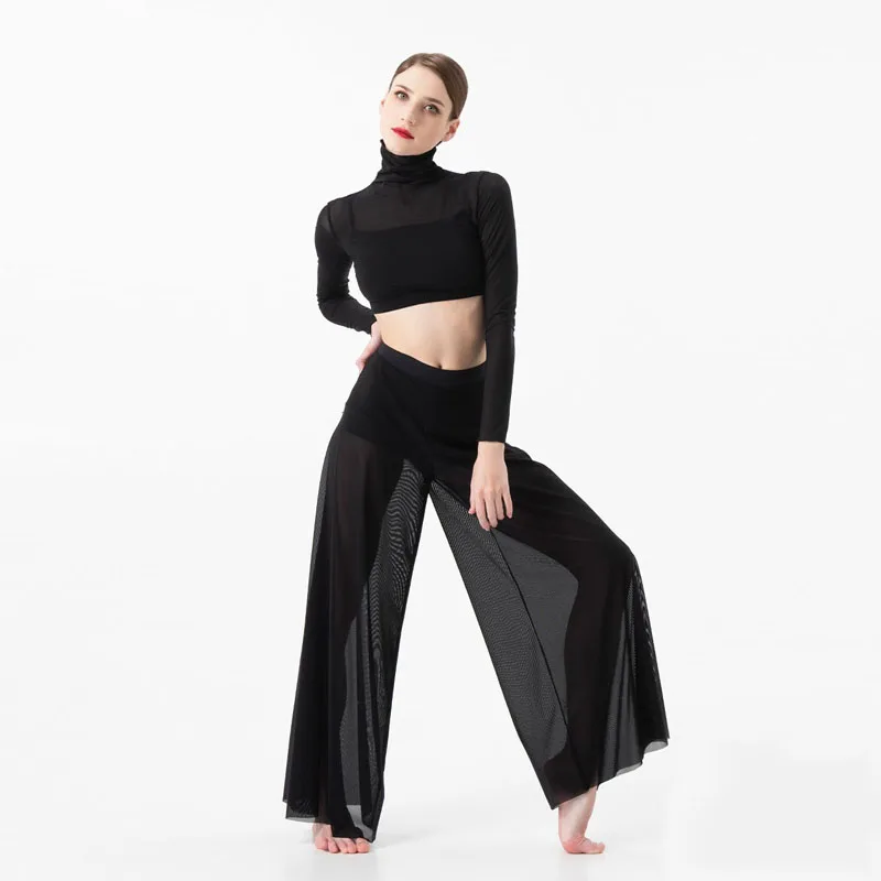 Traje de baile para mujer, elegante, clásico, moderno, contemporáneo, práctica de danza lírica, Tops de malla, pantalones, traje, ropa de actuación