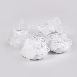 New Infant First Walker Fashion White Baptism Girls Baby Christening Shoe Soft Lace Kids Ballerina Shoes for 0-2 years