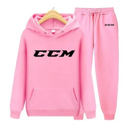 CCM-Fato de treino casual masculino e feminino, capuz de lã, calça esportiva vermelha, macacão, moletom, pulôver, capuz de inverno, moda