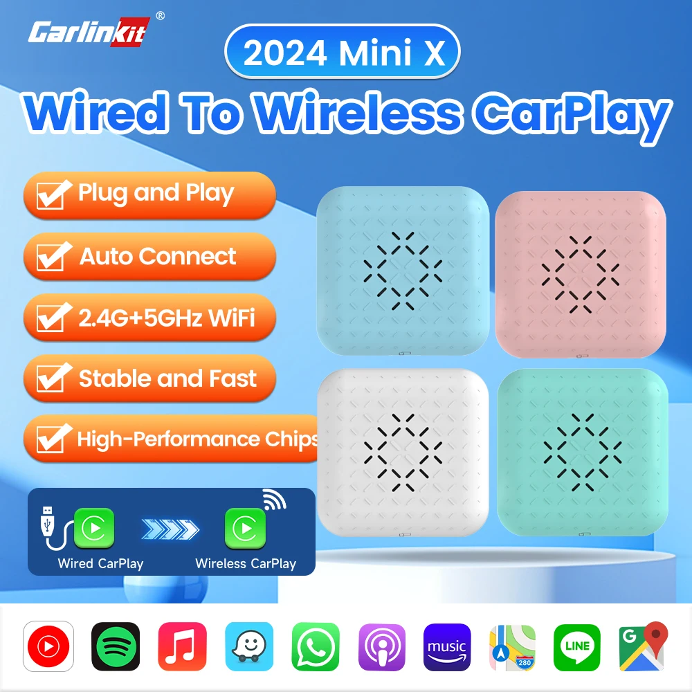 

MINI SE CarlinKit Mini Wireless CarPlay Адаптер для iPhone USB-адаптер Разделенный экран Онлайн-обновление 2,4G и 5 ГГц Wi-Fi Bluetooth Автоматическое подключение Проводное к беспроводной сети