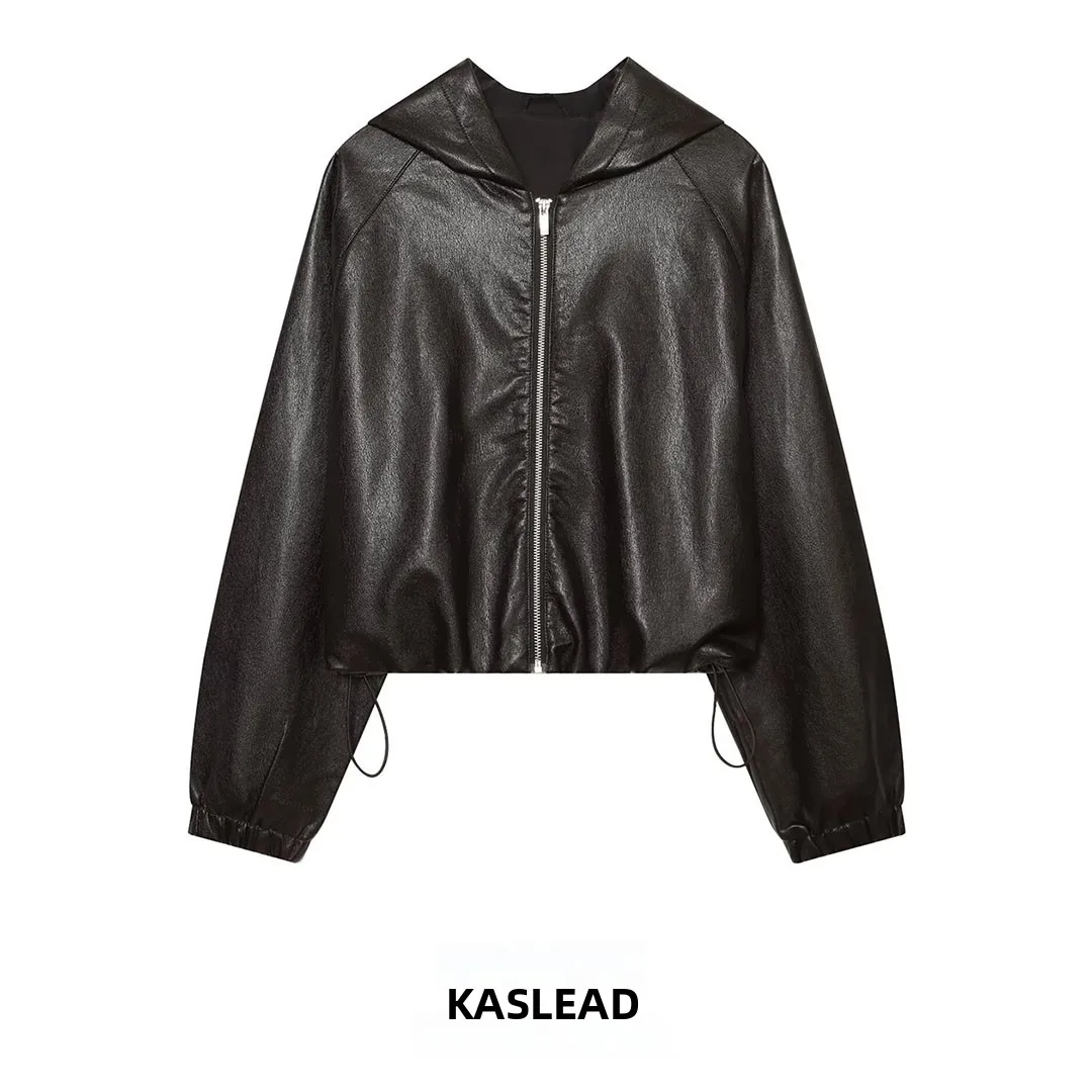 KASLEAD Women's Long Sleeve Jacket Decorative Drawstring Windproof Polyester Fiber Zipper Closure Regular Length Coat