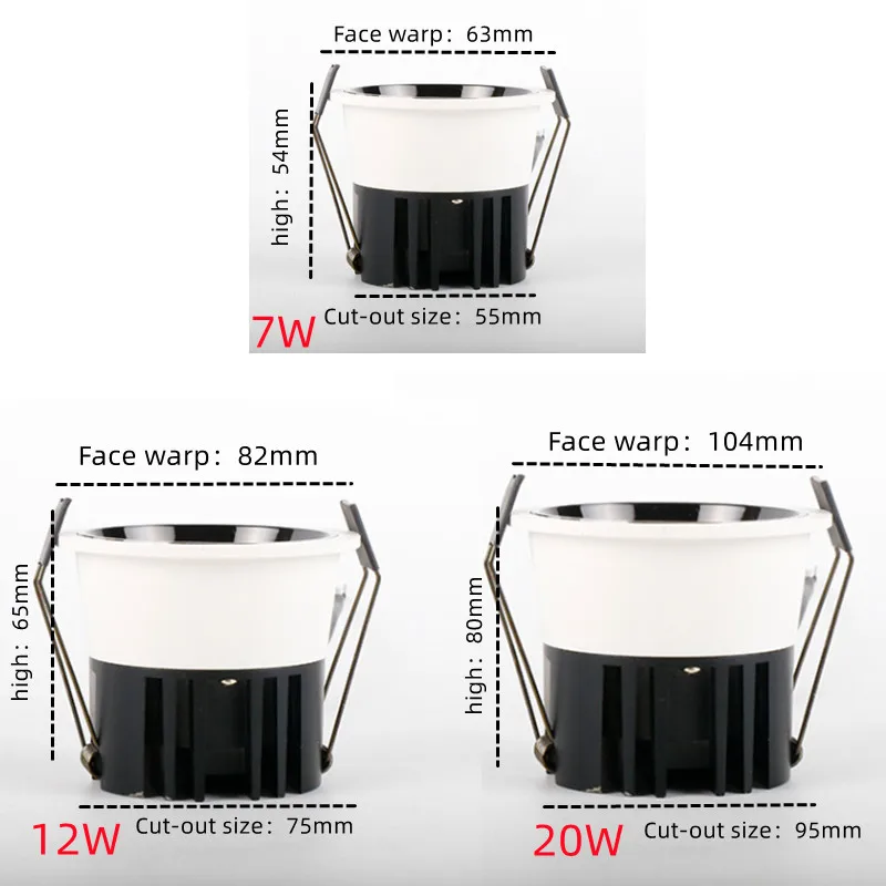 Dimmable Recessed Round LED Down Light COB Ceiling Light Spot Light 7W12W20W LED Light LED Panel Light Indoor Lighting