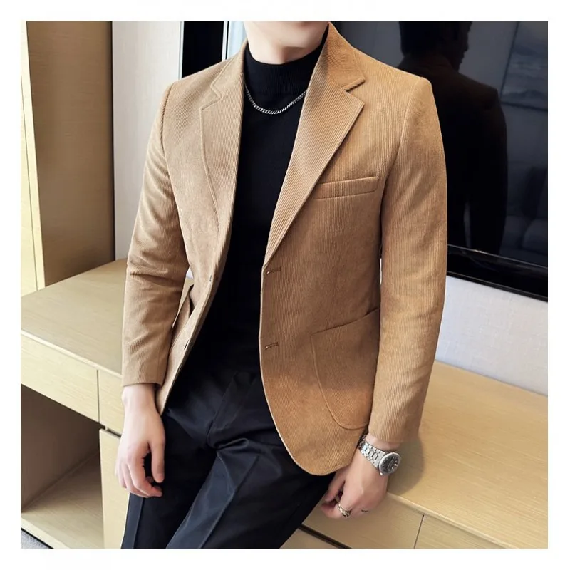 

Men's Spring and Autumn Corduroy Suit Jacket Korean Version Slim Fit Business Casual Single Western High-end Retro Casual Top