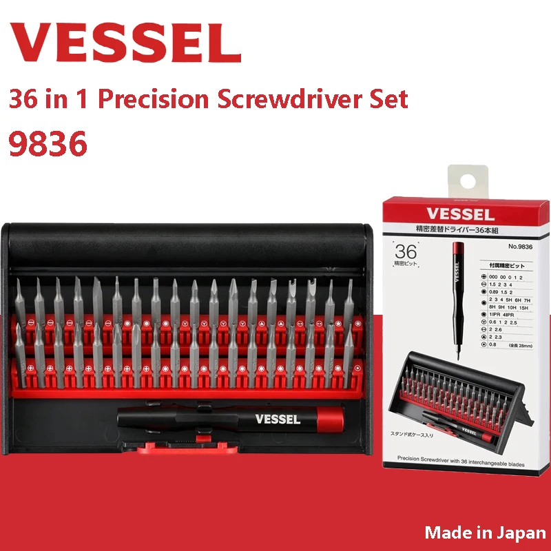 VESSEL 9836 Precision Screwdriver Set 36Pcs for Camera Watch Glasses Repair Tool Replaceable Screwdriver Bit Mini Screwdriver