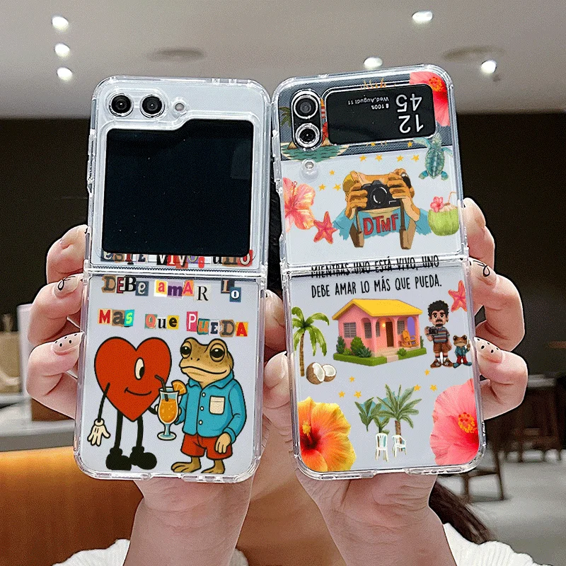 Funny Cartoon Heart Frog Clear Phone Case for Samsung Galaxy Z Flip 7 Flip6 5 4 3 Folding Cover for Z Flip7 Flip 5 5G Soft Shell