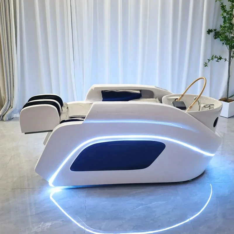Head Spa Shampoo Bed, Electric Back Massage Beds with Integrated Hair Wash Basin, LED Ambient Light, Hair Salon Shop Equipment