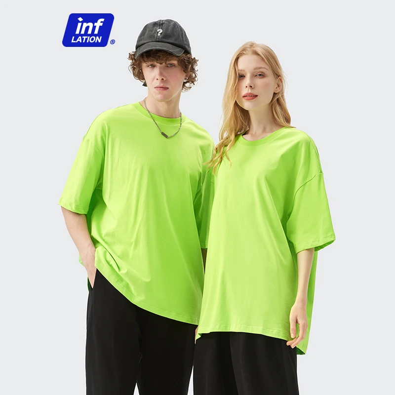 INFLATION 100% Cotton T-shirts Unisex Summer Candy Color Oversized Hip Hop Tees Men Streetwear Tee Shirts 1009S20