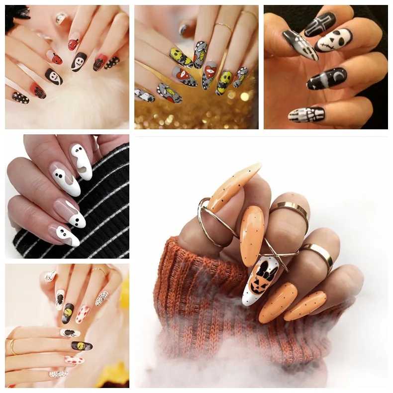 

Halloween round nail collection wear manicure finished fake nails