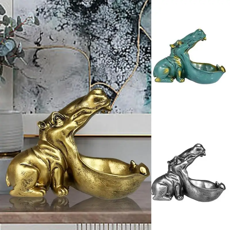 Unique Weird Resin Hippopotamus Statue Big-Mouth Candy Bowl Hallway Key Box Figurine Living Room Storage Resin Decorations