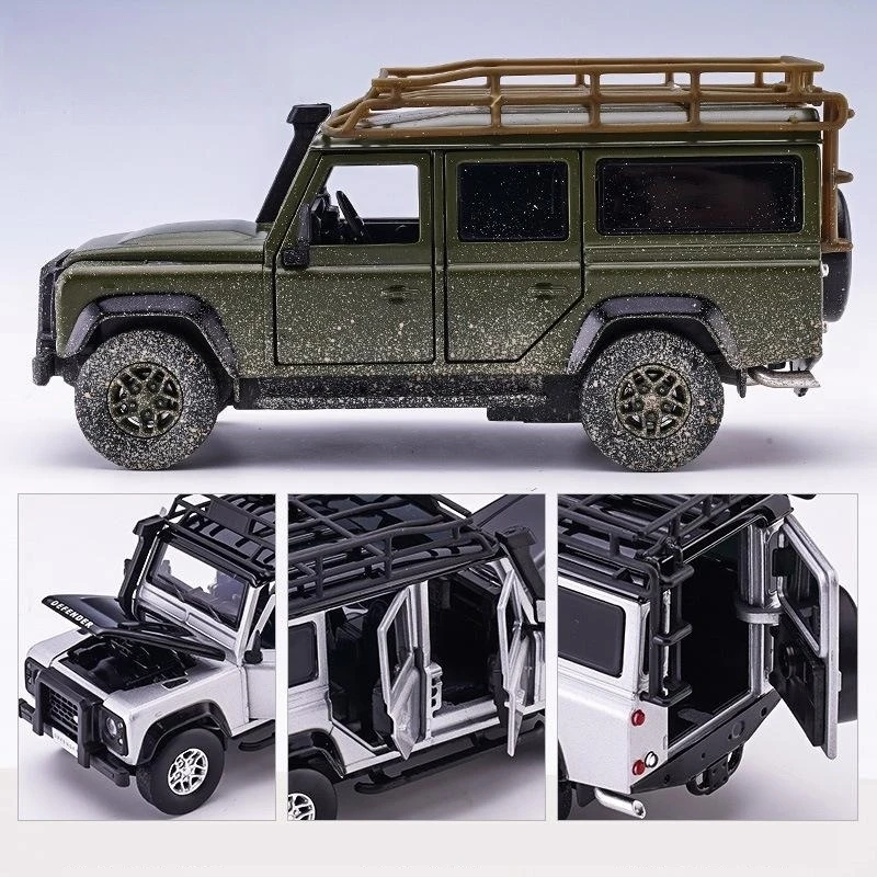 1/32 Land Rover Defender Adventure Toy Car Off Road SUV Miniature Model JKM Diecast Metal Pull Back Collection for Boy Children