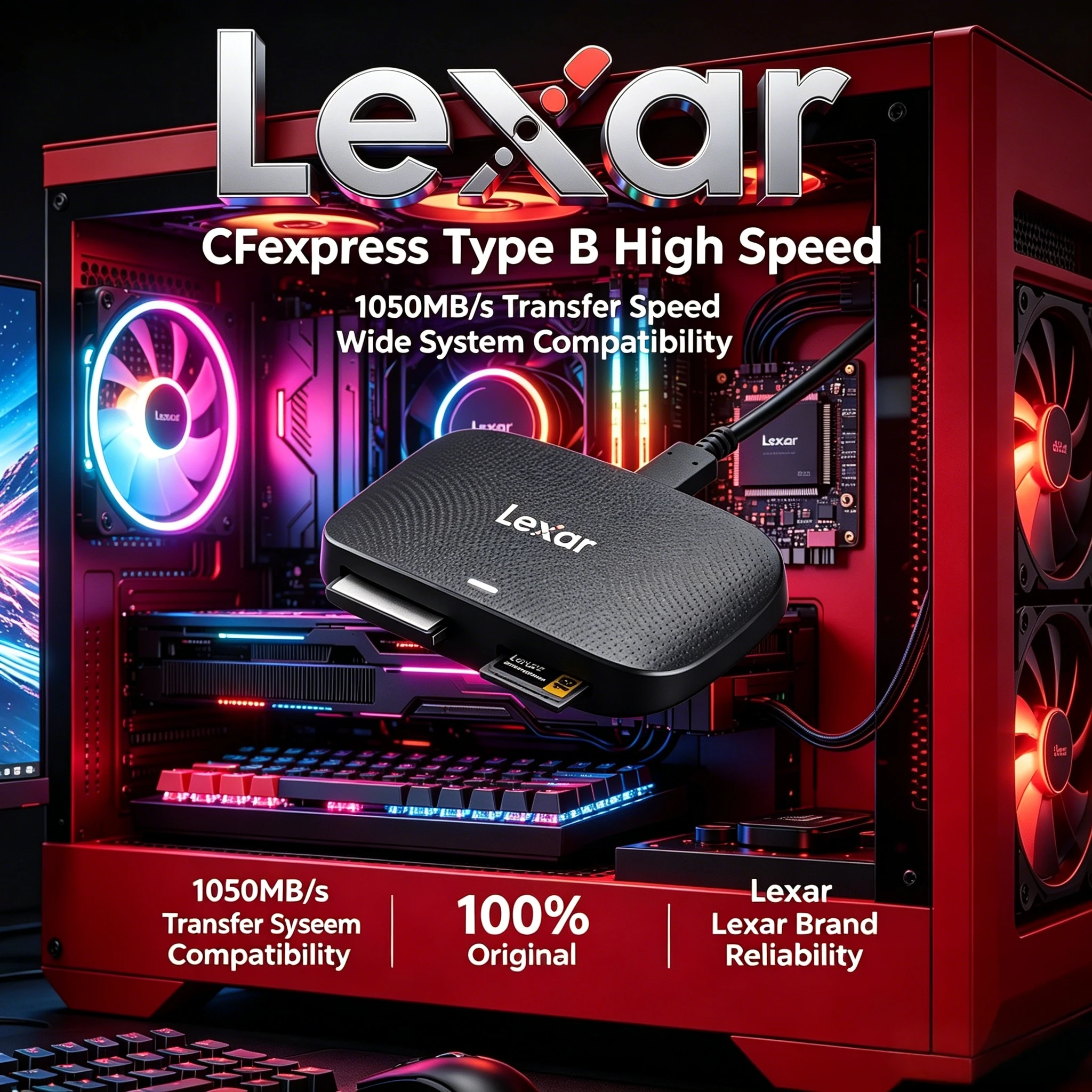 Lexar Professional RW520 2-in-1 Reader: CFexpress Type B & SD Slots with USB 3.2 Gen 2 High-Speed Transfer Ideal for 4K Creation