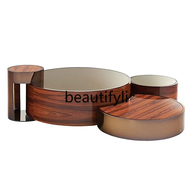 

Italian round combination coffee table light luxury post-modern simple set