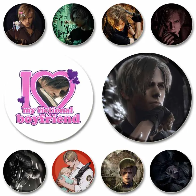 

Creative Funny Leon Kennedy Pins for Bag Clothing Fans Collect Badge Cute Jewelry Collar Round Brooches Children Friend Gifts