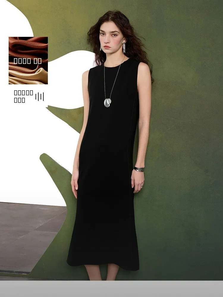 

Spring 2025 Tee-Color mat round Ne Svel Straight Tube Long Dr Acetate Fabric Casual Commute Sle Ladies'...