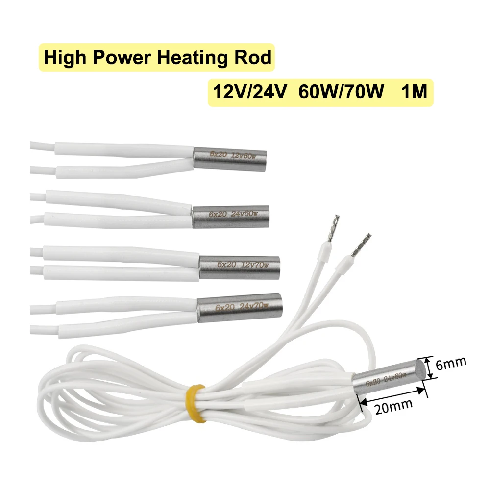 

Нагревательный элемент высокой мощности 12 в 24 в 60 Вт 70 Вт 1 м 6*20 мм, нагревательный элемент для MK8 V6 Volcano Hotend CR-10 Ender 3, детали для 3D-принтера