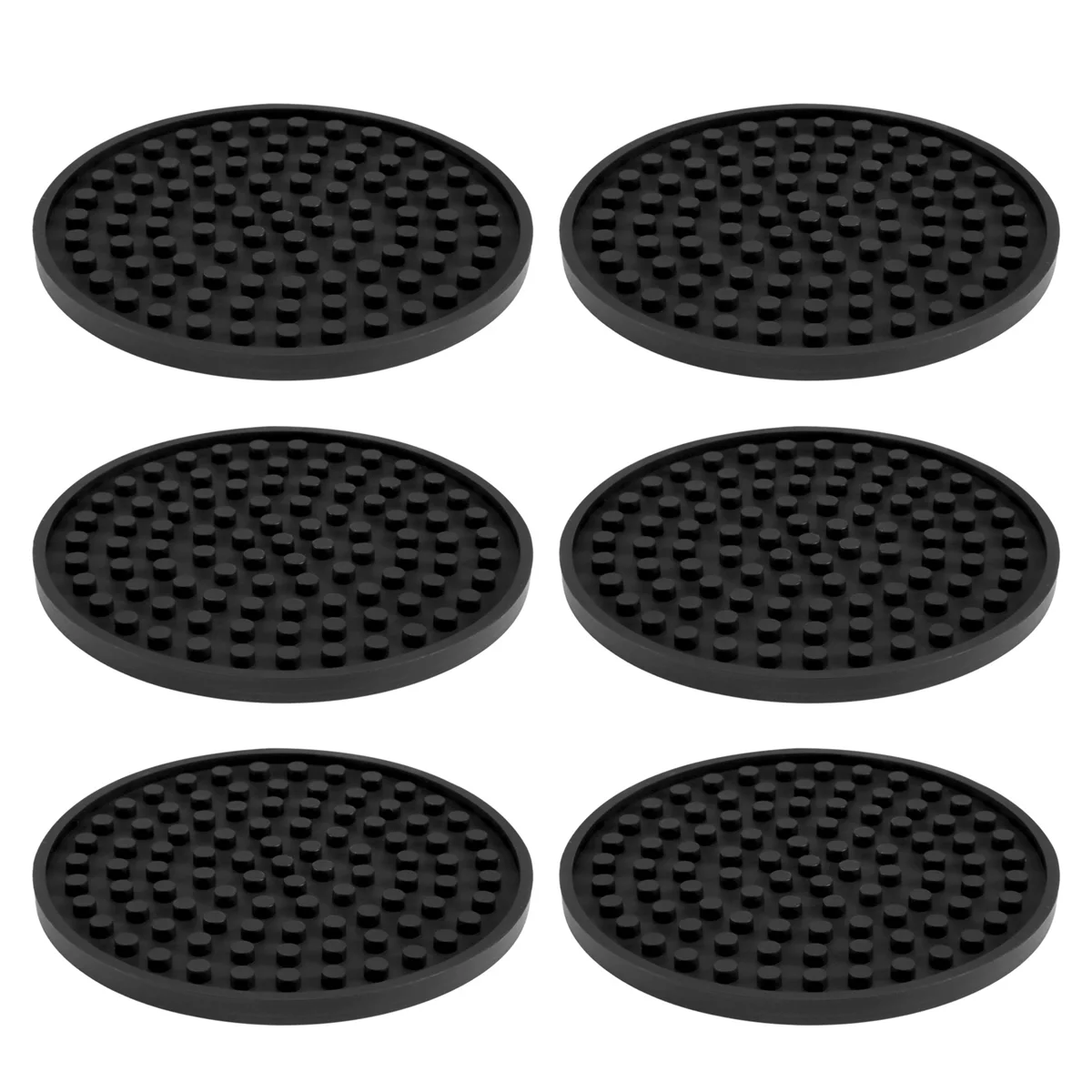 

A71Z Black Round Silicone Rubber Drink Coasters (Set of 6) Non-Slip Perfect for Homes & Bars