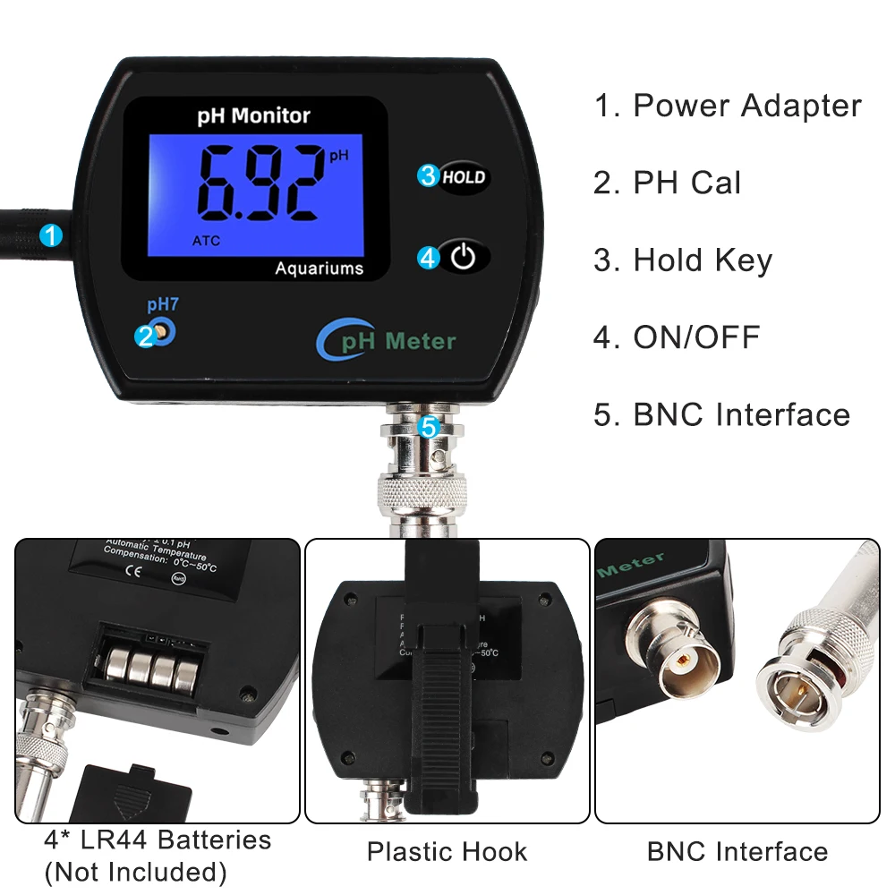 Acidometr z wtyczką EU Wieloparametrowy monitor jakości wody Miernik PH Wyświetlacz LCD w czasie rzeczywistym do laboratorium akwariowego