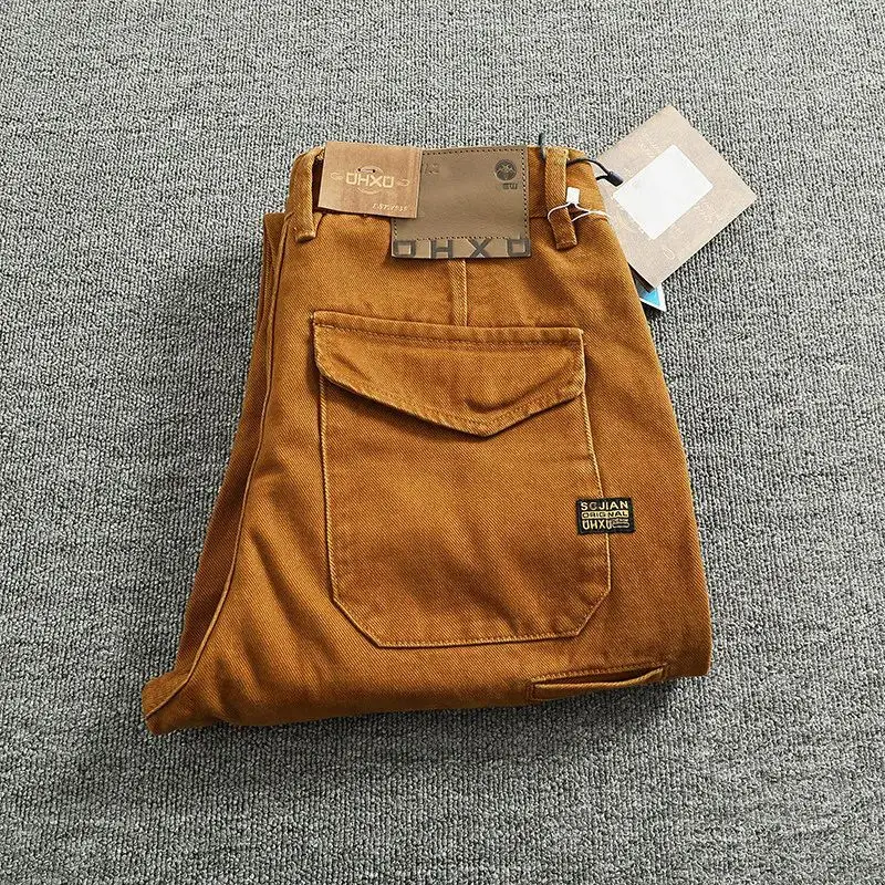 2026 Retro Heavy Simple Overalls Men's Loose Straight Casual Trousers Cotton Twill Woven 3D Vertical Cutting Tapered Trousers