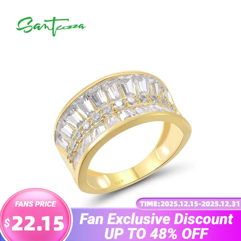

SANTUZZA Authentic 100% 925 Sterling Silver Rings For Women Sparkling White Cubic Zirconia Dazzling Elegant Trendy Fine Jewelry
