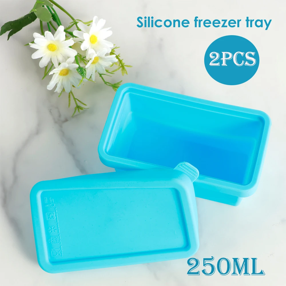 2Pcs Silicone Freezer Tray Food Grade Freezer Molds  with Lid Soup Freezer Mold Multipurpose Ice Cube Tray for Soup Broth Sauces