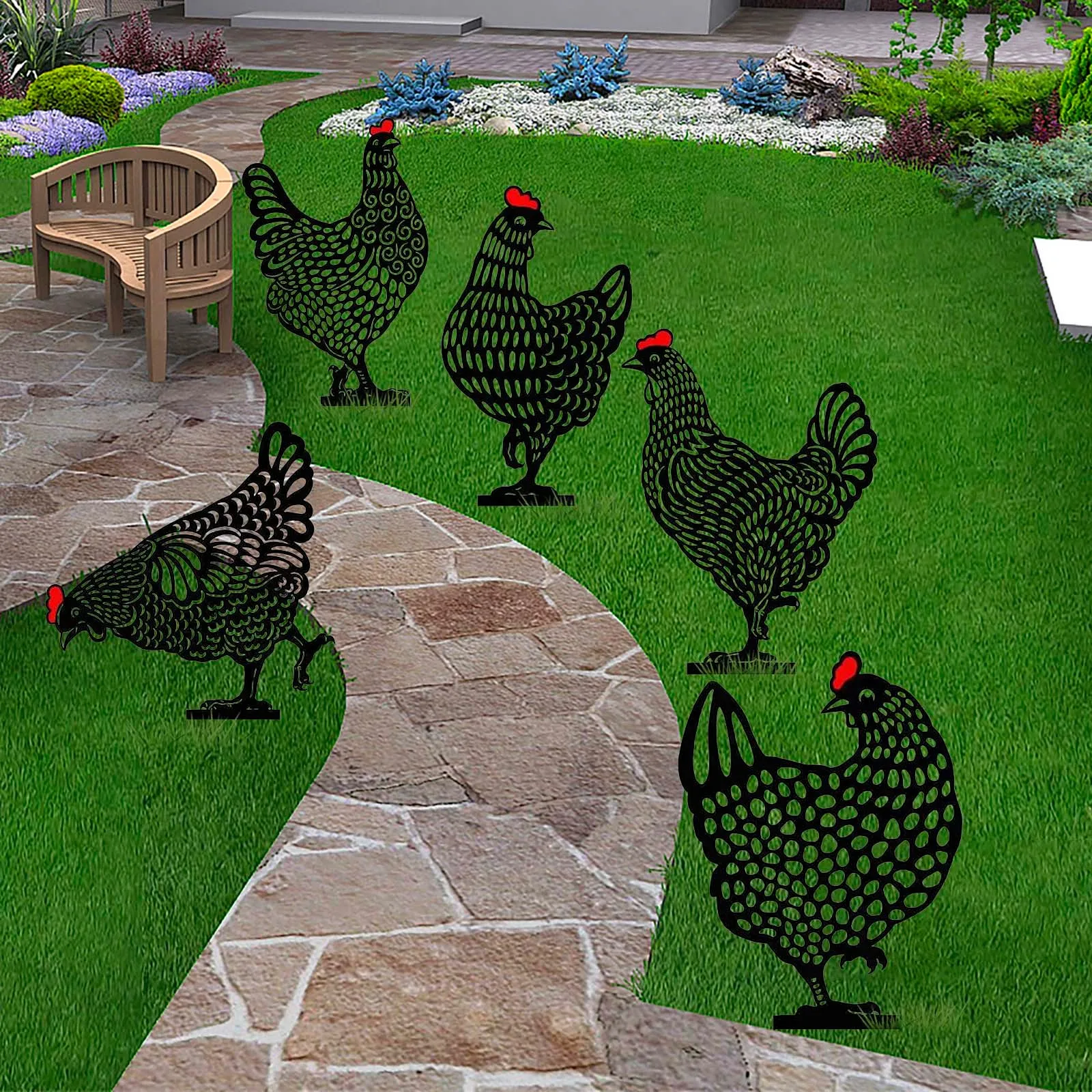 Fairy Garden Standing Chicken Rooster Statue Outdoor Stakes Yard Sign Ornaments Decor Acrylic Hen Yard Outdoor Lawn Garden Decor view 3