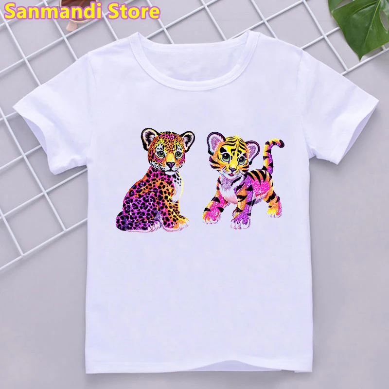 

Watercolor Cute Leopard Animal Print Tshirt Girls/Boys Kawaii Kids Clothes Funny T Shirt Summer Fashion Tops White Pink Yellow