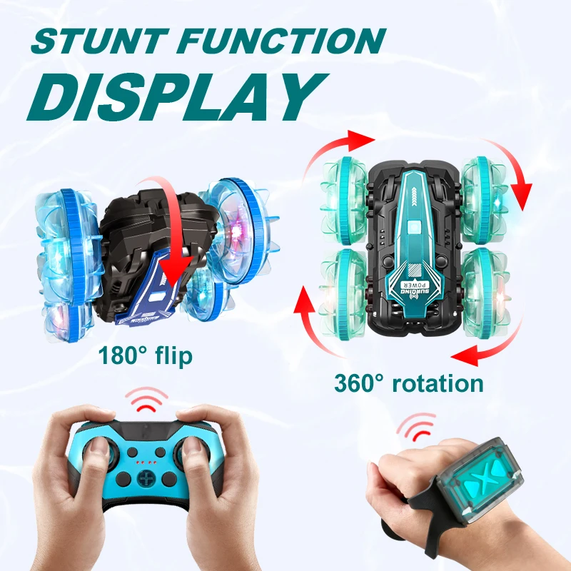 Nuovo veicolo acrobatico anfibio per auto RC, orologio con telecomando e sensore di gravità, auto caffiante bifacciale impermeabile, per regali per bambini
