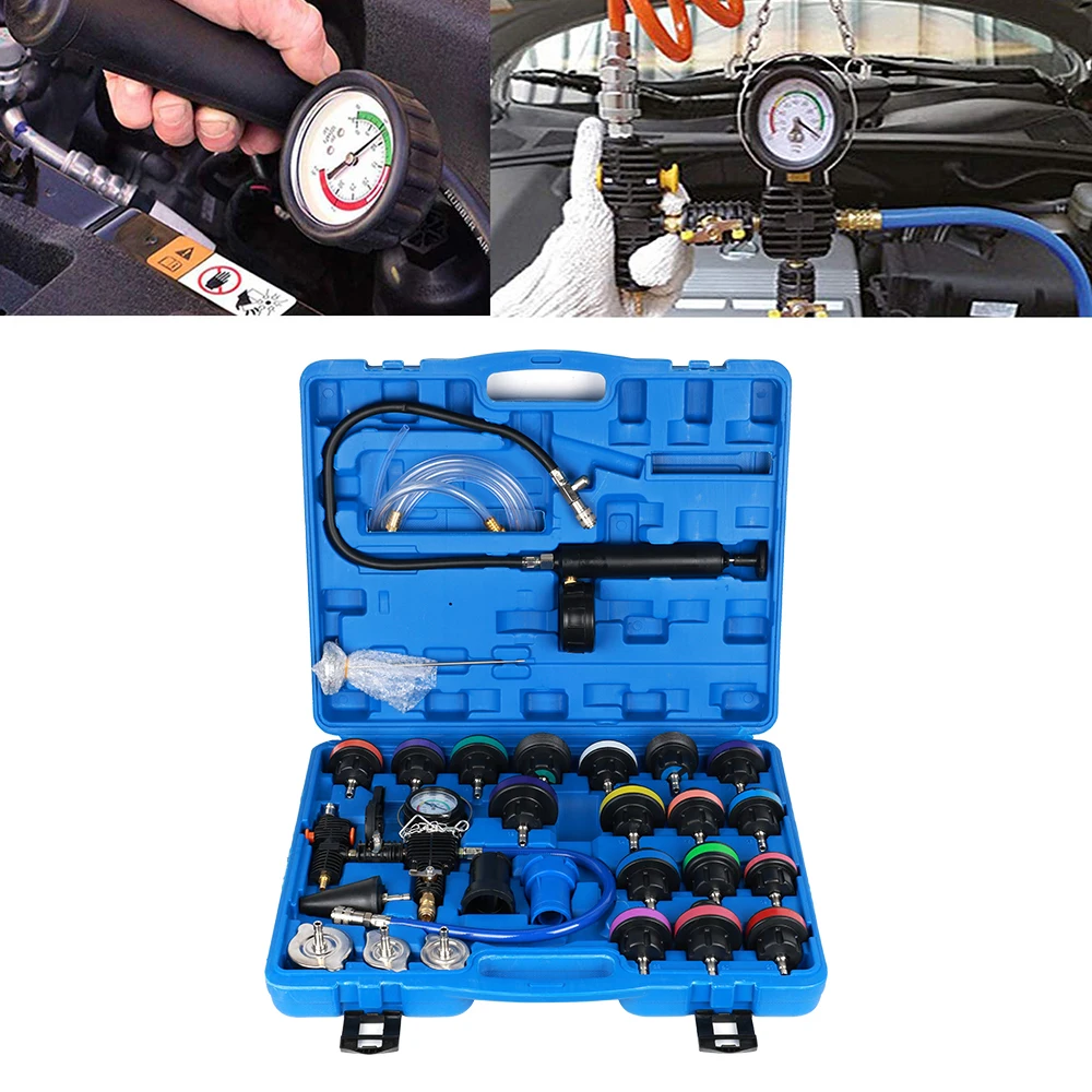 Podofo 28Pcs Universal Radiator Pressure Tester Set Vacuum Type Cooling System Tester Water Tank Leak Detection Detector Tool