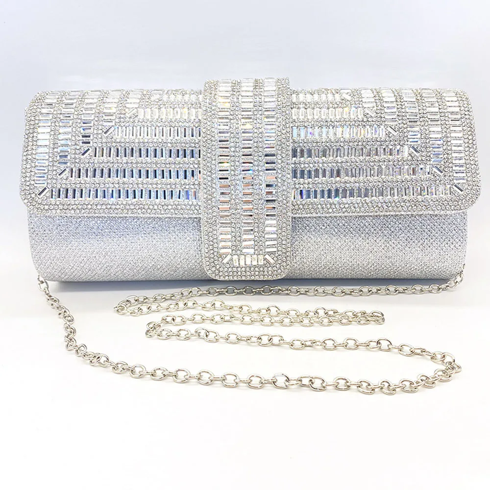 Glitter Silver Clutch Bag For Women Envelope Evening Bag  Elegant Long Purse Women Bags Wedding Party Handbag