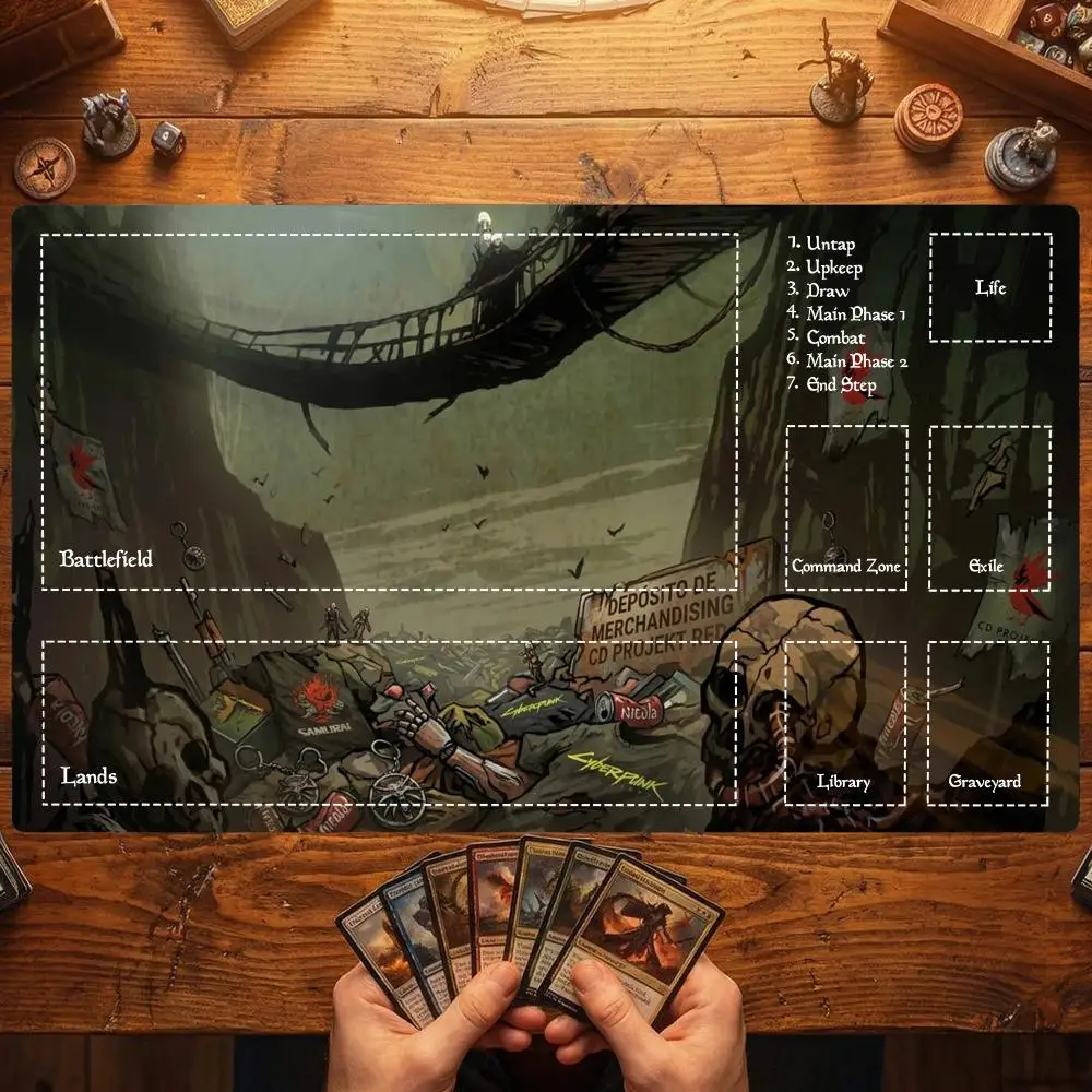 Dark Cave Skeleton Bridge Mouse Pad Card Playmat Stitched with Magic Zones Game Mats Tabletop for MTG/TCG Gaming Mat
