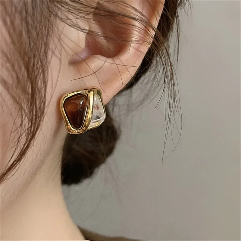 Fashion Contrast Color Geometric Square Earrings Fashionable Brown Acrylic Earrings For Women Simple Earrings JewelryAccessories