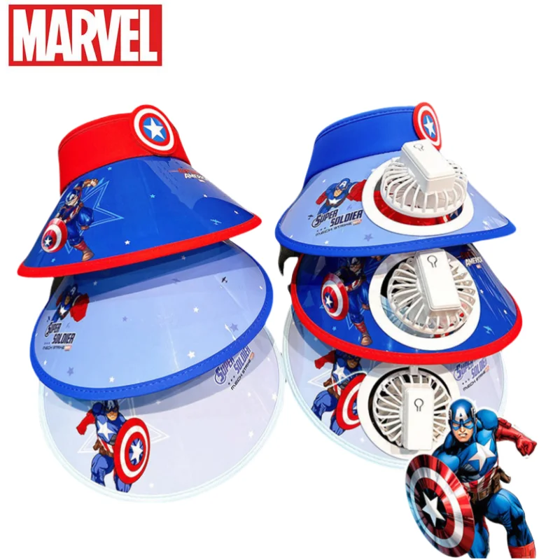 

Captain America Kids Sun Hat With Fan Anime Personality Fashion Boys and Girls Empty Top Summer UV Sun Hat Birthday Gift