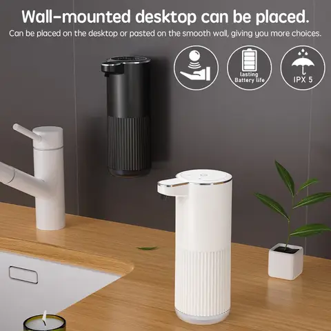 HQ 자동 비누 디스펜서 욕실 액세서리 자동 액체 비누 디스펜서 360ML TYPE-C 흰색 4 레벨 폼 비누 디스펜서