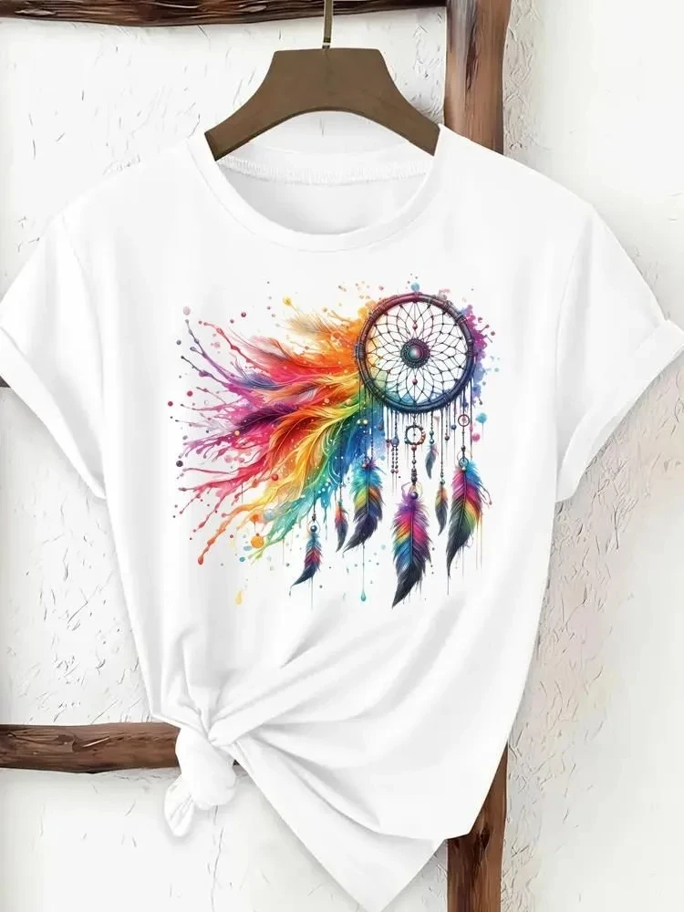 

2026 Women's Clothing Short Sleeves Tops Flower Printed Round Neck T Shirt All-match Simple Style Blusas Comfortable Casual Slim