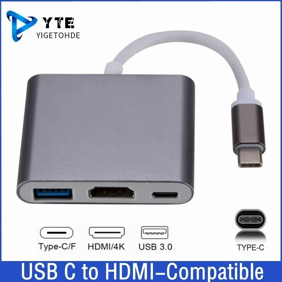 YIGETOHDE 3 in 1 Type C To HDMI-compatible USB 3.0 Charging Adapter USB-C 3.1 Hub For Mac Air Pro Huawei Mate10 Samsung S8 Plus