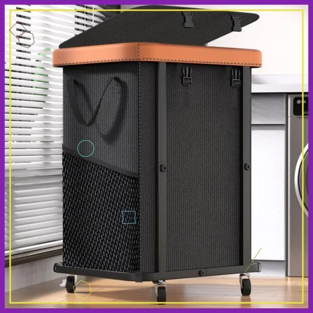 

Большая корзина для белья на колесах 150 л, прочная металлическая рама, съемный моющийся мешок для спальни или прачечной - черная