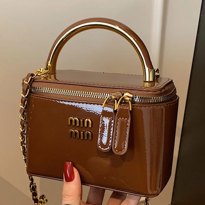 

Корейская сумка-ведро из вощеной кожи 2025 года - кошелек через плечо с ремешком-цепочкой/портмоне на плечо, минималистичная водонепроницаемая сумка для женщин, черный/коричневый