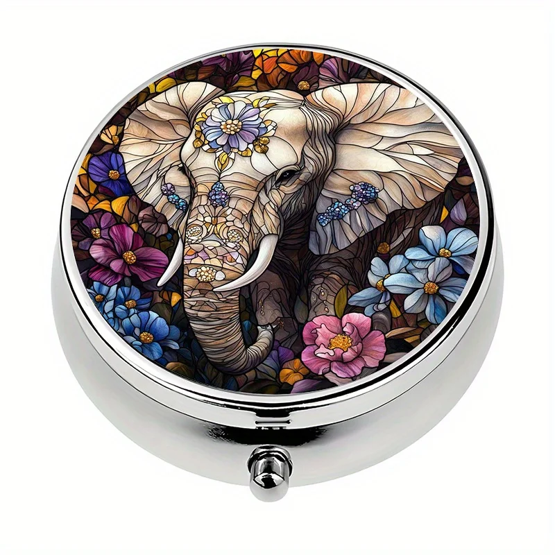 Single pack, mini three-compartment pill box, elephant-shaped metal pill box, travel vitamin storage case