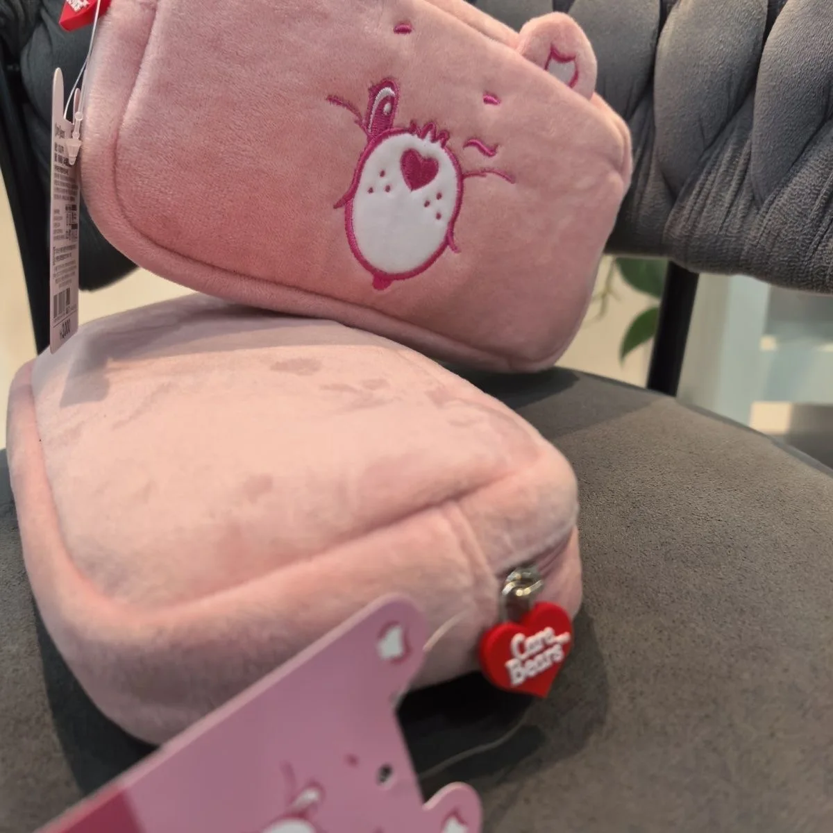 Care Bears Pink Plush Embroidery Storage Pouch, Portable Zipper Jewelry Makeup Accessory Bag