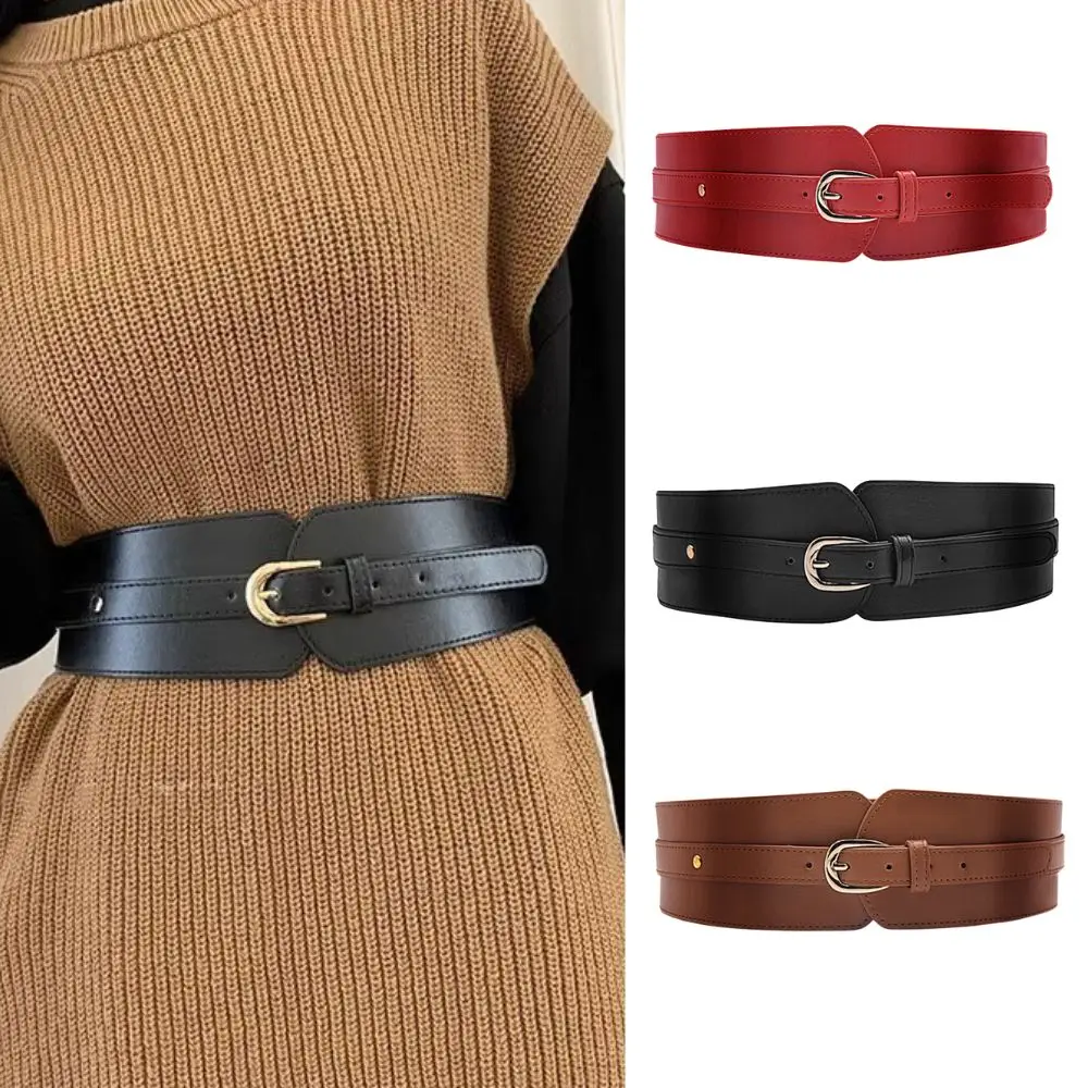 PU Leather Detachable Girdle Stylish Pin Buckle Wide Waistband Vintage Coat Dress Sweater Belt For Women Elastic Waist Belt