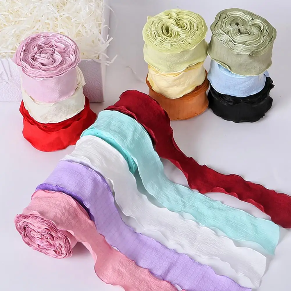 1 Roll 900x4CM Ribbon Trim Sewing Flower Bridal Bouquets Gift Box Wrapping Ruffle Edge Ribbon Solid Polyester Decorative Ribbon
