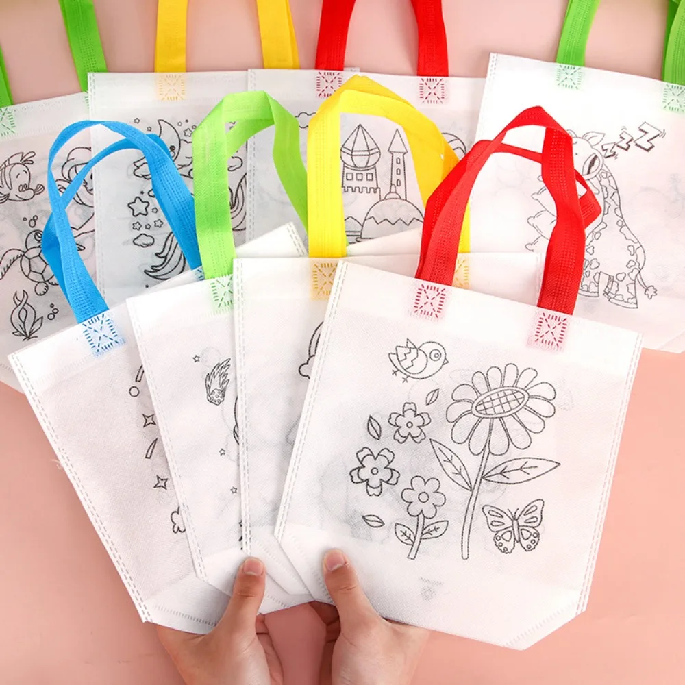 Bolsa não tecida em branco para mulheres, grafite DIY criativo, padrão dos desenhos animados, sacola de compras reutilizável, lona de pano, sacola Eco Handle