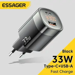 Essager 33w gan usb c充電器デジタルディスプレイpd急速充電iphone 13 12 max pro ipad用xiaomi pocoサムスン充電器es