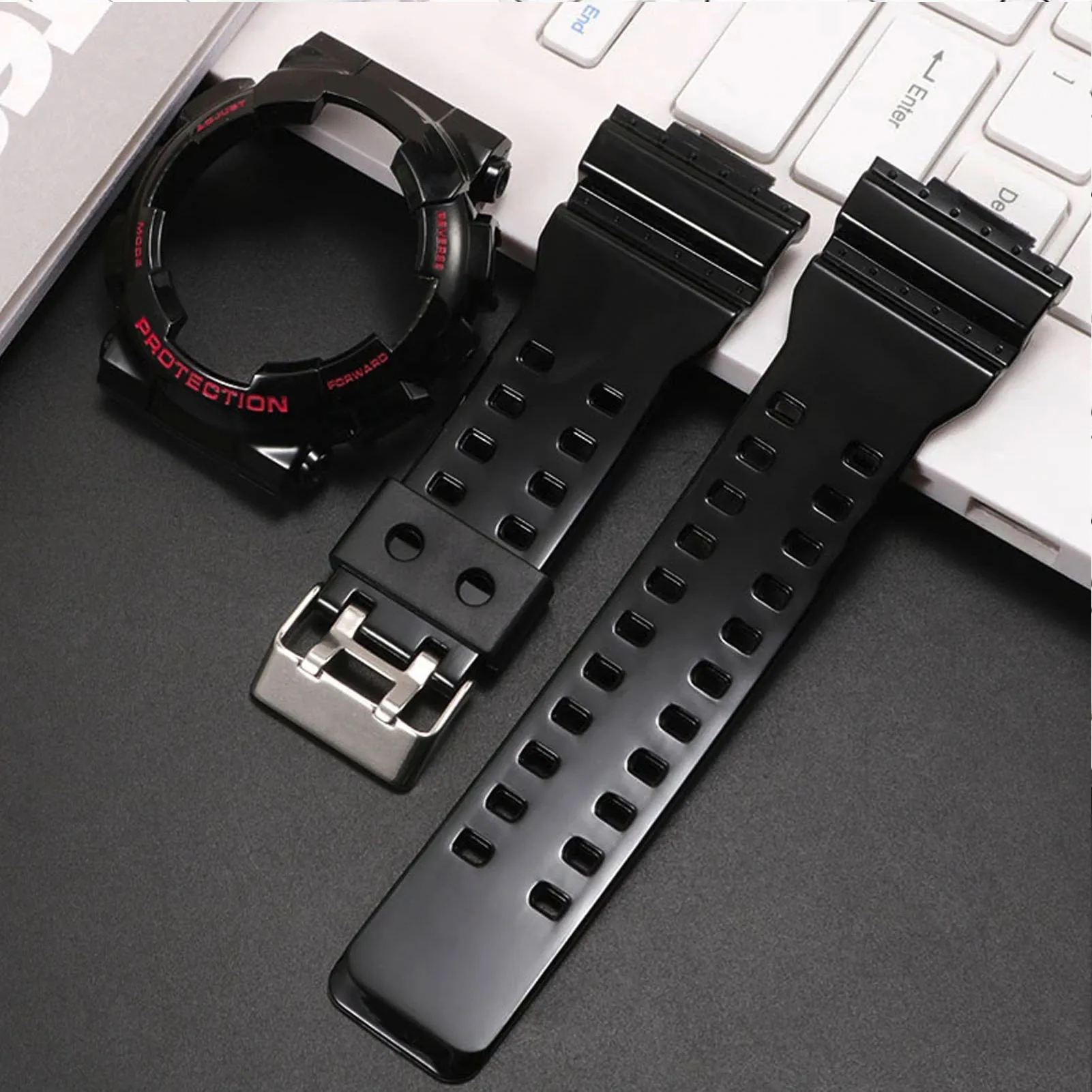 Silicone Watch Strap Watch Case Shiny Bright case For GSHOCK GA100 GD100 GD110 GD120 Replacement for Casio g-shock Accessories