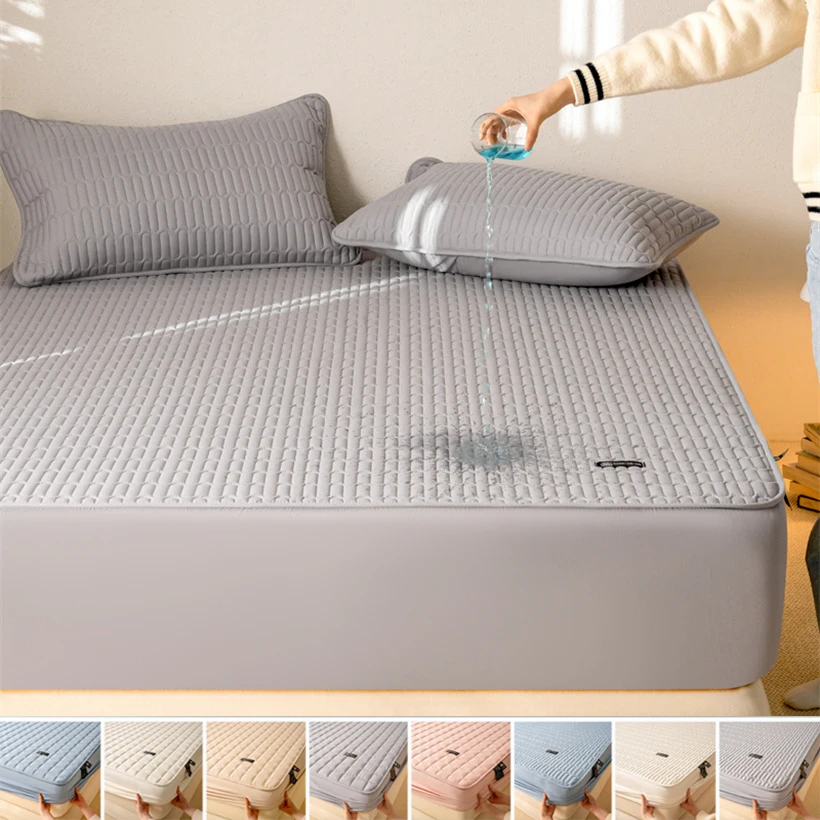 Waterproof Throw Mattress Cover Cotton Soybean Fiber Bed Fitted Sheet Mattress Protector Single/Double/Queen/King 140/160/200